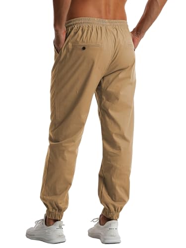 YAXHWIV Men's Casual Joggers Pants Cotton Drawstring Twill Cargo Pants Lightweight Tapered Track Jogging Sweatpants4