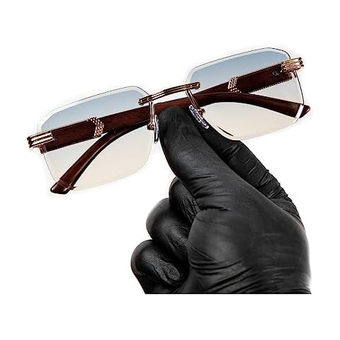 Street Knitted Square Gold Frame Rimless Cool Gray Tan Gradient Tint Unisex Sun Glasses Men's Women's Retro Hip Hop Grey Brown Woodgrain Rectangle Frameless Shades Sunglasses Cover