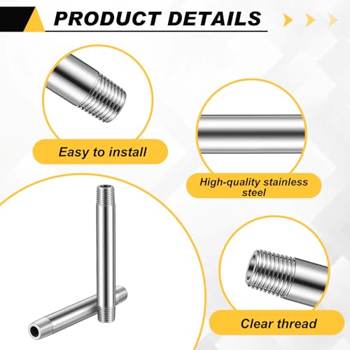 Image of 4 Pcs 304 Stainless Steel Pipe Fittings 1 /4 inch NPT x 1 /4 inch NPT Male Threaded 4 inch Length Nipple Cast Pipe Fittings for Oil Air Fuel