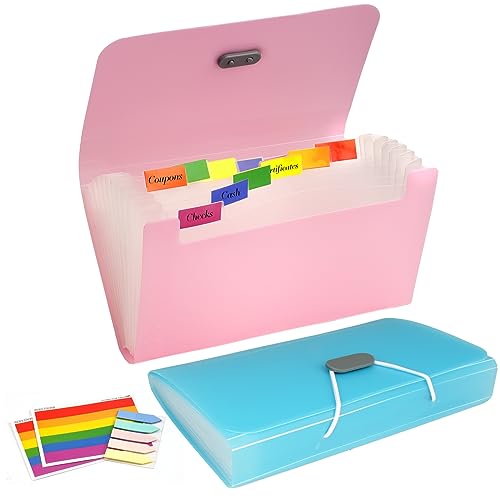 2 Stücke Fächermappe A6 mit 13 Taschen - Dokumentenmappe mit Beschriften und Dokumententasche, Ordnungsmappe für Rechnungen, Quittungen, Coupons und Lernkarten
