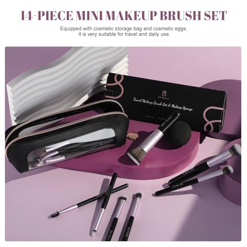Image of BS-MALL 14 Pcs Makeup Brushes Set with 1 Pcs Makeup Sponge - Essential Foundation Powder Concealers, Eye Shadows, Blush Makeup Brushes with Travel Makeup Case (Purple)