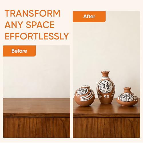 Image of Aakriti Art Creations Vase Earthen Miniatures Natural Warli Set of 3 | Handmade Terracotta Flower Vases | Natural Brown Matte Finish Warli Art Decorative Vases for Living Room, Table Decor & Gifting