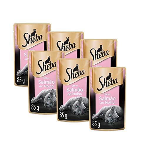 Kit 6 Ração Úmida Sheba Sachê Gatos Adultos Salmão ao Molho - 85g