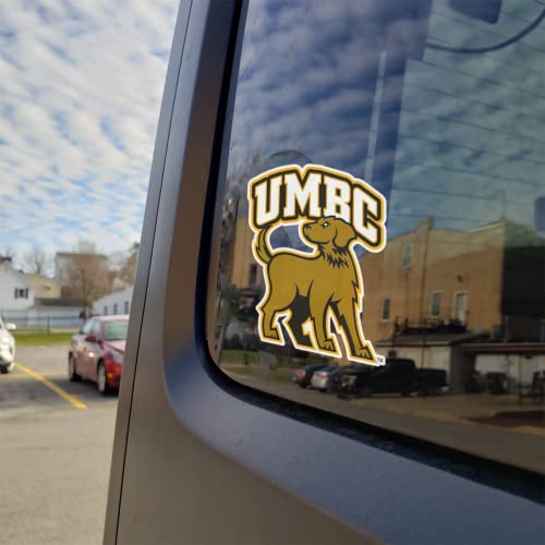 Image of University of Maryland Baltimore County Arched UMBC Over Full Golden Retriever Dog Logo Weatherproof Vinyl Sticker Car Decal from Nudge Printing
