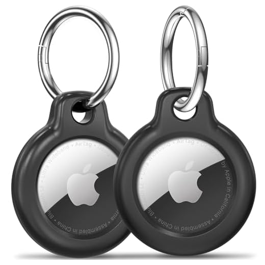 【Pacote com 2】 Capa AirTag para Apple Air Tag com chaveiro, chaveiro de PC rígido antiqueda Airtags para capa de etiquetas de ar, acessórios de dispositivo Airtag para rastreador de itens GPS - preto + preto