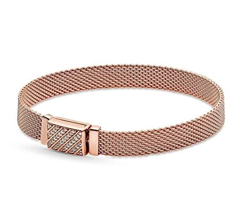 Bracelet Authentic 925 Silver Rose Gold Woven Mesh Reflexions Bracelets Bangle Fit Women Bead Charm Diy Jewelry 925 Silver Bracelet (Color : F_18cm)