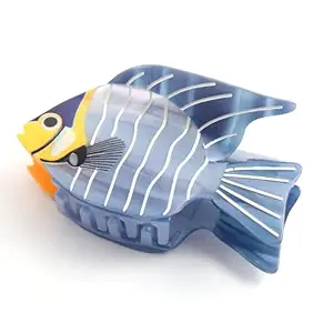 Blue Striped Fish Hair Claw Personalized Ocean Animal Acetate Hair Claw Clip for Women, Hair Clip Animal Acetate Cute Claw Clips Fit for Thick or Thin Hair