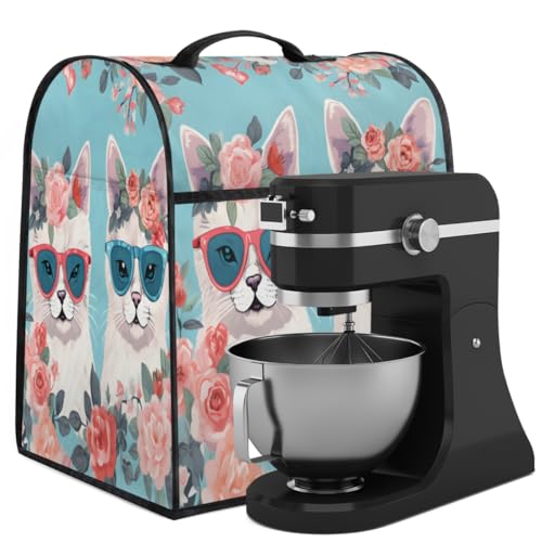 Coffee Maker Cover Cute Flower Cat Kitchen Appliance Covers Small Appliance Covers Blender Cover Juicer Cover Dust Covers for Kitchen Appliances with Top Handle and Pockets,Washable,C520