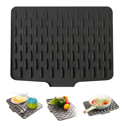 Diskmatta, 40 x 32 cm, läckagesäkert bänkskydd av värmebeständig, halkfri silikon, vikbar droppmatta med spårstruktur för bänkskivor, diskbänk (svart)
