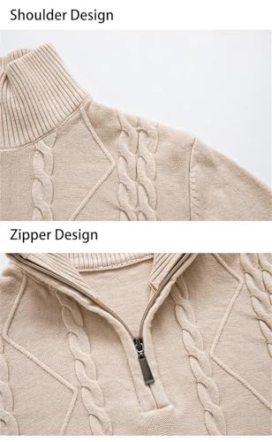 Men's Solid Color Stand Up Collar Long Sleeved Knitted Pullover Zipper Warm Sweater2