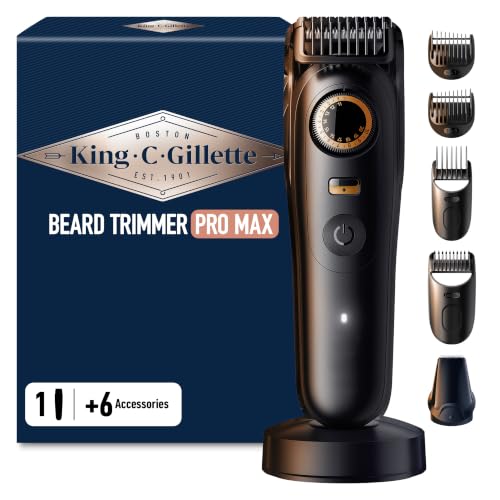 King C. Gillette Tondeuse Barbe Homme Pro Max, Electrique, Noire – Etanche, sans Fil, Lames Affutées et Inusables, 40 Réglages, Coffret avec 4 Sabots...