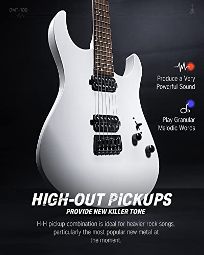 Image of Donner Solid Body Electric Guitar, Matte Finish 39 Inch Metal Electric Guitar Beginner Kits with Bag, Strings, Strap, Cable, Strings Dampener for Rock Music Lover, DMT-100 (Matte White)