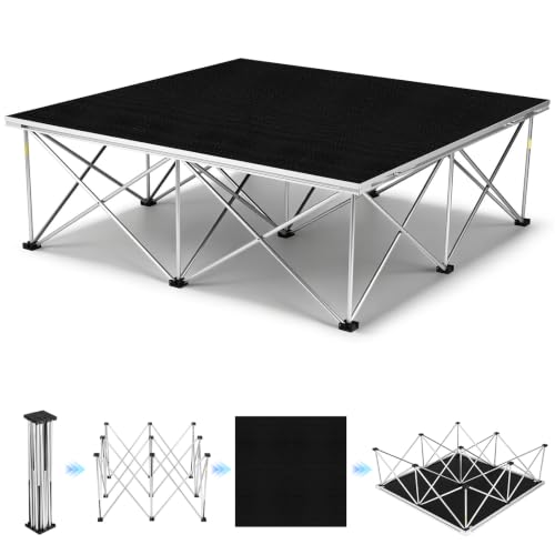 Image of 4x4ft Heavy Duty Portable Stage Platform, 1540 lbs /sqft Capacity Modular Event Stage | with 16.9 inch Centipede Riser, Non-Slip Aluminum Surface, Tool-Free Assembly for DJ Concerts Weddings School Events