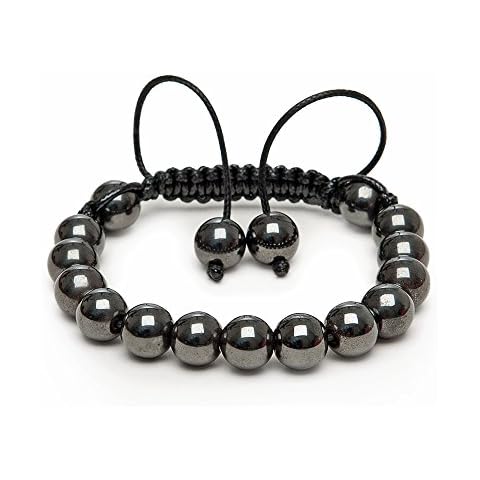 Zebredellas A35 Unique “Magnetic Hematite” Magnetite Gemstone Beaded Shamballa Macrame Classic Bracelet Ladies/Unisex Hand-Made in Britain Zodiac Aries Virgo Capricorn Aquarius Cover