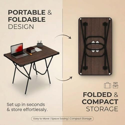 Image of Mighty Home Multipurpose Foldable Study Table | Laptop Desk for Home & Office | 2-Seater Dining Table | Portable Design | Safe Corner Protection | Engineered Wood Top & Metal Frame | Brown