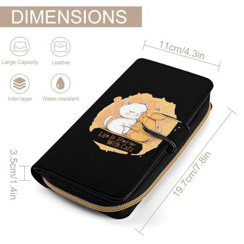 Life Is Better With Cats Women's Long Wallets Leather Card Holder Purse Zippered Buckle Clutch Handbag2