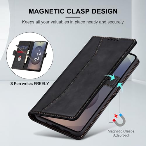Image of Jasonyu Flip Wallet Case for Samsung Galaxy S26 Ultra 5G,Leather Magnetic Folio Cover with Card Holder,Kickstand - TPU Shockproof Durable Protective Phone Case,Black