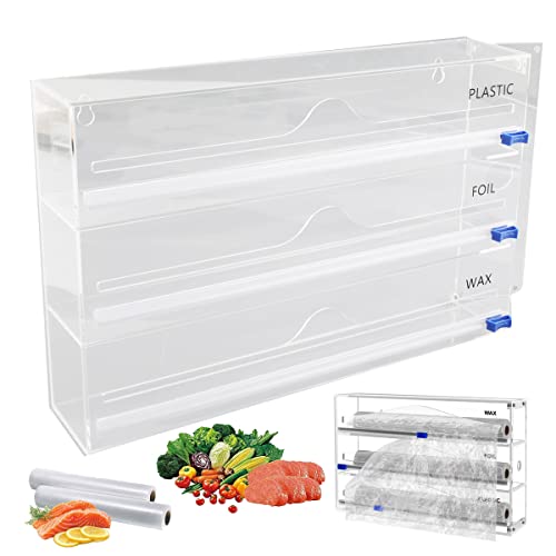 Lfhelper Foil and Plastic Wrap Organizer with cutter, 3 in 1 Acrylic