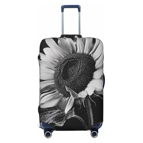 Sunflower Black Grey Print Travel Luggage Cover - Personalization Elastic Suitcase Protector,XL(Fit 29-32 Inch Luggage)