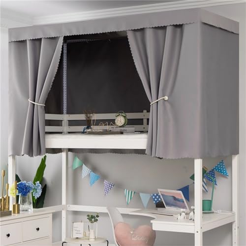 Treer Cortina de Cama Litera, Cortina Opaca para Cama para Dormitorio de Estudiantes Cortina de Sombra Antipolvo Protección de Privacidad para Litera Dormitorio de Cama (Gris,1.2x2M)