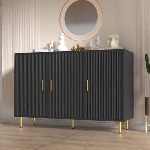 Image of DIYART Black Sideboard Buffet Cabinet, Accent Coffee Bar with 3 Doors, Entryway Cabinet for Living Room, Kitchen, Hallway