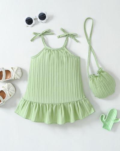 Image of Weebaby Baby Clothes Girl Toddler Summer Outfits Infant Casual Sleeveless Halter Ruffle Tank Cute Short Set Baby Clothing