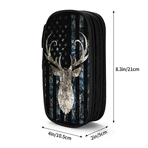 Image of YETTA YANG Camo Camouflage American Flag Blue Black Deer Hunting Pencil Box Case for Pen Holders Office Supplies Big Capacity large