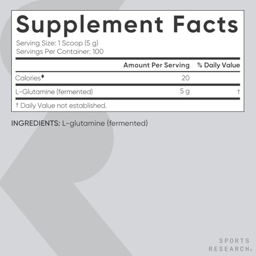 Image of Sports Research L-Glutamine - Workout Recovery, Immune Health & Gut Health Support - 5 G Per Serving - 17.64 Oz