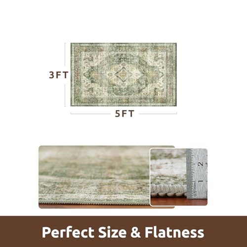 AMOAMI-3X5 Area Rug-Soft Washable Vintage Throw Accent Rugs for Living Room, Entryway, Bedroom, Kitchen, Bathroom, Laundry Room, Kitchen, Bathroom, Bedside, No Slip Green