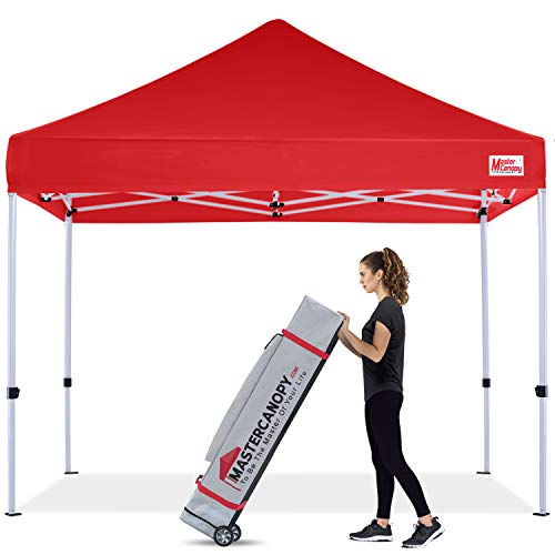 Image of MASTERCANOPY 8x8 Heavy Duty Pop Up Canopy Tent with Roller Bag(Red)