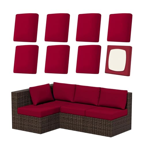 TANGHULU 8PCS Stretch Patio Cushion Covers, Outdoor Couch Covers Replacement, Couch & Sofa Slipcovers for Patio Furniture Cushion, Washable Reusable Furniture Protector(Wine Red)