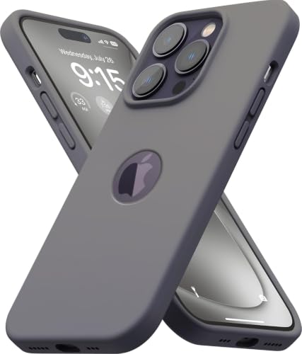 Image of VONZEE Microfiber Logo Cut Cover Compatible with iPhone 15 Pro Case, Liquid Silicone Non-Slip Full Protective Cover, Shockproof Back Case, High Raised Camera Lips, Slim Durable Phone Case, Dark Grey