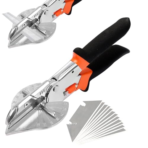 Crynvor Tijeras de Inglete Angulares, Tijera Ingletadora, Cortador de Inglete Multiángulo de 45°-135°, Cizalla para Cortar Madera Blanda, Plástico, PVC y Más, Incluidas 10 Cuchillas de Repuesto