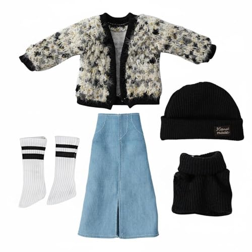 TTETTZ Conjunto Vestido Falda de Mezclilla de Muñeca Conjunto Completo para Crear Combinaciones con Cárdigan y Accesorios Adecuado para Coleccionistas Juego de Vestir , Negro