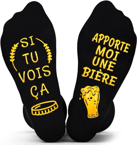 Chaussettes Humoristiques Homme SI TU VOIS ÇA APPORTE MOI UNE BIÈRE, Chaussettes Homme 43-46 Fantaisie Coton Rigolotes Idée Cadeau Noel Drole Homme Femme Lui Anniversaire Fête des Peres Saint Valentin
