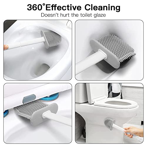Toilet Brush, Silicone Toilet Brush, Toilet Brush And Stand, Toilet Cleaning System, Wall Mounted Toilet Stick Anti-Slip Long Handle Soft Silicone Bristles, Easy Cleaning Toilet Corner（2 Packs） #TOP3