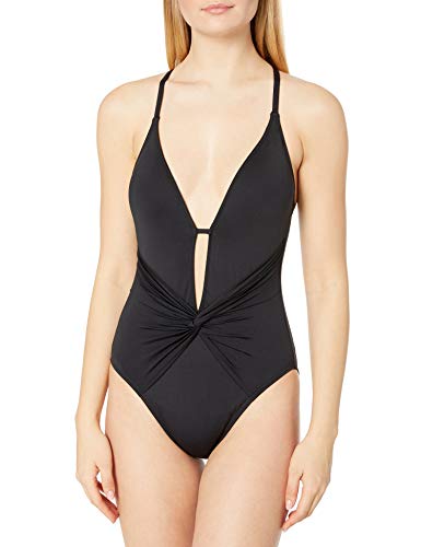 La Blanca Women's Island Goddess Twist Front One Piece Swimsuit, Black, 10