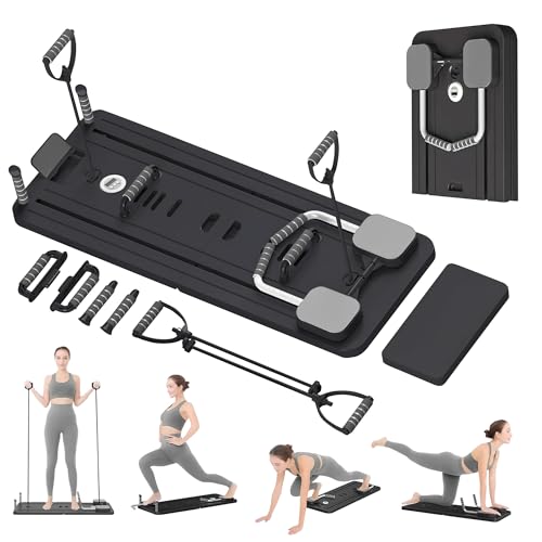 Extralink Pilates Board – Klappbarer Pilates Reformer für Zuhause, Multifunktional, Bauchtrainer mit Widerstandsbändern, Automatischer Rückprall, LCD Timer & Handyhalterung, Kompakt & Stabil, Schwarz