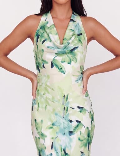 Image of KOUNAI Satin Backless Formal Maxi Dresses for Women Wedding Guest | Silk,Cowl Neck,Drape Neck,Open Back,Sleeveless,Tie Back,Elegant,Cocktail,Bridesmaid,Beach,Vacation,Party,Graduation,Midi