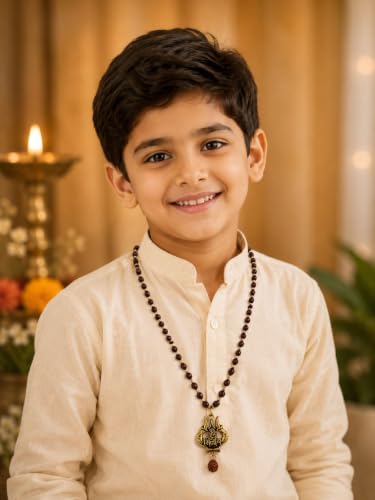 Image of BookMyCostume Spiritual & Devotional Mala Collection - Natural Tulsi Kanthi & Rudraksha Bead Necklaces with Trishul & Religious Pendants - Unisex Ethnic Jewellery for Puja, Meditation, Festivals & Daily Wear
