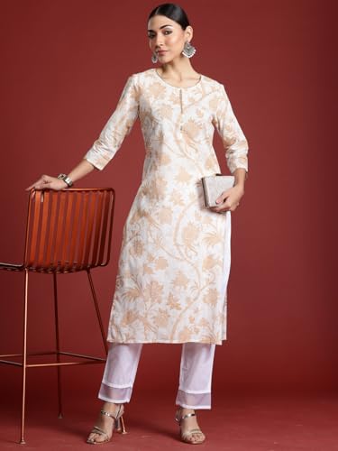 Image of INDO ERA Women's Cotton Straight Fit Printed Straight Kurta (KT0WH10061)