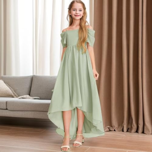 Junior Bridesmaid Dresses Plus Size for Teen Girls Off Shoulder High Low Party Gown with Ruffle Sleeves US 12 Dusty Rose3
