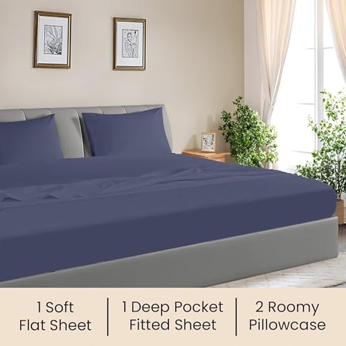 Image of SGI 84 inchx84 inch 4 Pc Wyoming King Sheet Set 600 TC 15 inch Deep, Mediterranean Blue
