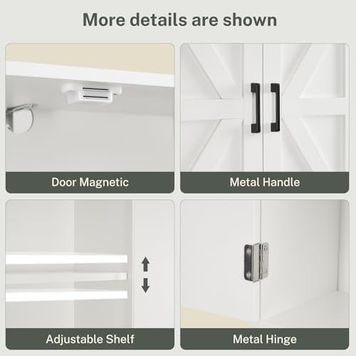 Image of TEENFON Over The Toilet Storage Cabinet with 4 Open Shelves and Adjustable Shelf, Extra Tall Bathroom Organizer Unit with 2 Barn Doors, Home Space Saver for Bathroom, Laundry Room, White