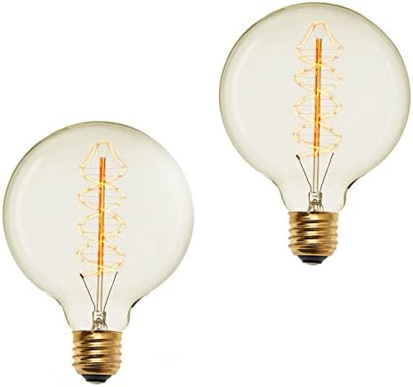 40W Edison Globe Light Bulbs - G40 Large Vintage Bulb, E26 Base, Spiral Filament, Fully Dimmable, Warm White, Incandescent, Red Hook Collection, Set of 2