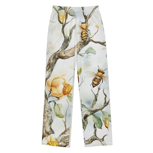 ZZXXB Watercolor Bee Hive Boys Long Pants Soft Trousers Elastic Waist Kids Lounge Bottoms with Pockets S-XL