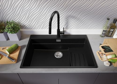 Évier cuisine en granit Primagran grand bac profond 78x53cm résistant aux chocs thermiques