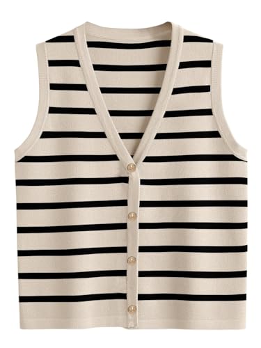 Cardigan Sweaters Vest Tops for Women Fall Outfits Striped Trendy Cropped Sleeveless V Neck Business Casual Tank Top