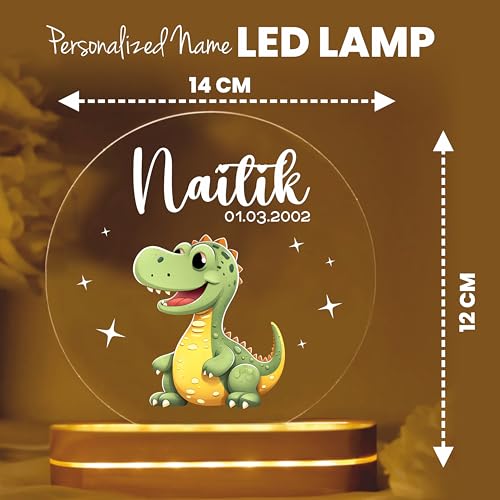 Image of PRINTHUA Plastic Personalized LED Night Table Lamp with Custom Name,Unique Gift for Women,Men,Kids,Girlfriend,Boyfriend,Husband,Wife|Birthdays,& Special Occasions (Cute Dinosaur),Multicolour