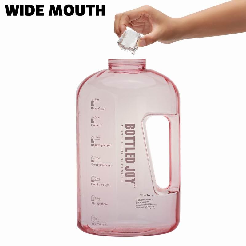 Image of 1 Gallon Water Jug with Flip-top Lid&Handle Strap, Leak-proof BPA Free Reusable Time Marker Reminder Large Capacity Water Bottle for Outdoor Sports Gym Hiking 128oz (Pink, 128 oz)